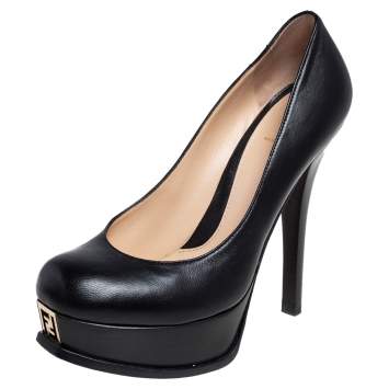 Pre Owned Fendi Black Leather Fendista Platform Pumps Size 38.5
