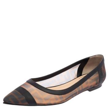 مملوكة مسبقًا Fendi Black/Brown Zucca Mesh Pointed Toe Ballet Flats Size 37