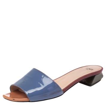 Pre Owned Fendi Multicolor Patent Leather Open Toe Slide Sandals Size 35