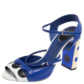 Pre Owned Fendi Tricolor Leather Open Toe Block Heel Ankle Strap Sandals Size 38