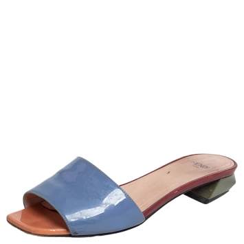 Pre Owned Fendi Multicolor Patent Leather Block Heel Slides Size 36