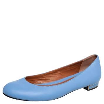Pre Owned Fendi Blue Leather Ballet Flats Size 38.5