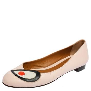 Pre Owned Fendi Pink Textured Leather Eye Detail Ballet Flats Size 38
