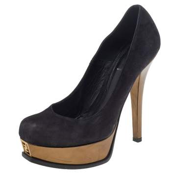 Pre Owned Fendi Black Leather Fendista Platform Pumps Size 40