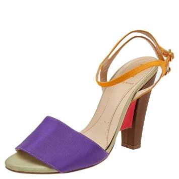 Pre Owned Fendi Multicolor Canvas Ankle Strap Block Heel Sandals Size 38
