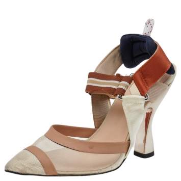 Pre Owned Fendi Multicolor Leather And Mesh Colibri Slingback Sandals Size 37.5 