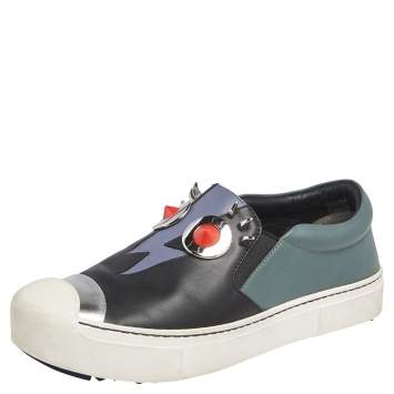Pre Owned Fendi Black Leather Monster Slip On Sneakers Size 36