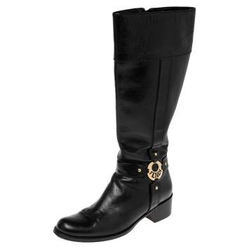 Pre Owned Fendi Black Leather Knee High Boots Size 39
