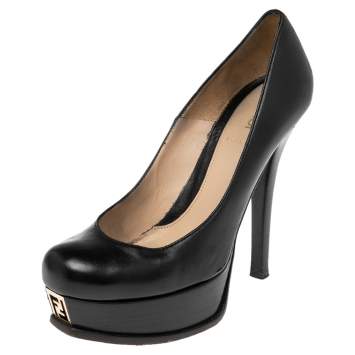 Pre Owned Fendi Black Leather Fendista Pumps Size 38.5