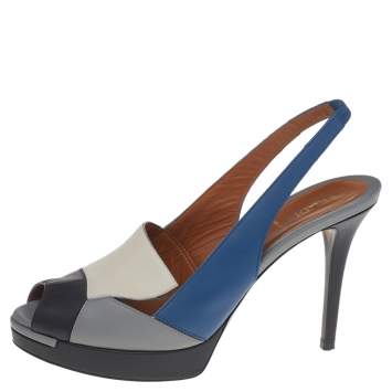 Pre Owned Fendi Multicolor Leather Patchwork Peep Toe Slingback Sandals Size 38.5
