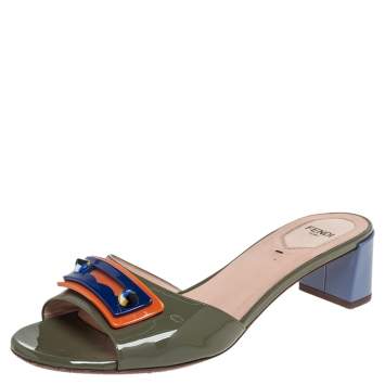 Pre Owned Fendi Multicolor Patent Leather Embellished Slide Sandals Size 39
