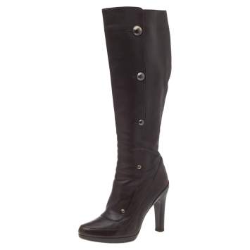 Pre Owned Fendi Brown Leather Knee Length Boots Size 38