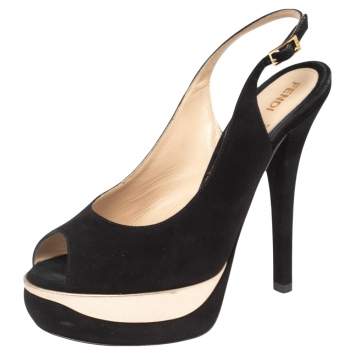 Pre Owned Fendi Black Suede Platform Slingback Sandals Size 38.5