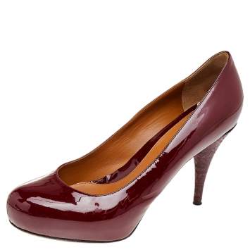 Pre Owned Fendi Red Patent Leather Platform Pumps Size 39