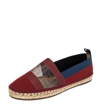 Pre Owned Fendi Multicolor Mesh, Leather And Canvas Espadrille Flats Size 37.5