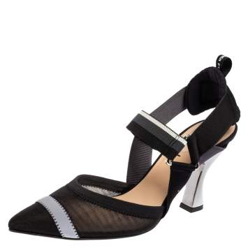 Pre Owned Fendi Multicolor Mesh And Fabric Colibrì Slingback Sandals Size 38