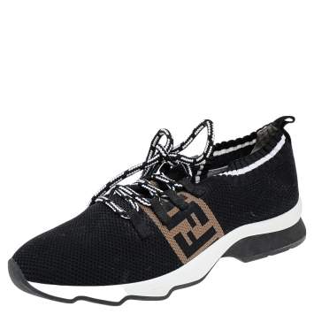 Pre Owned Fendi Black Low Knit Fabric FF Stripe Low Top Sneakers Size 40