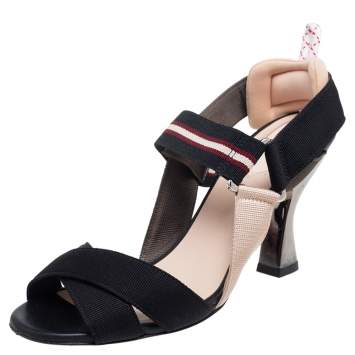 Pre Owned Fendi Multicolor Canvas Colibri Slingback Sandals Size 36