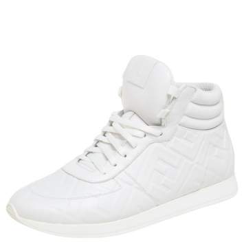 Pre Owned Fendi White Leather FF High Top Sneakers Size 39