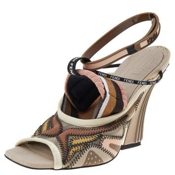Pre Owned Fendi Multicolor Rubber And Technical Fabric Ankle Strap Sandals Size 37