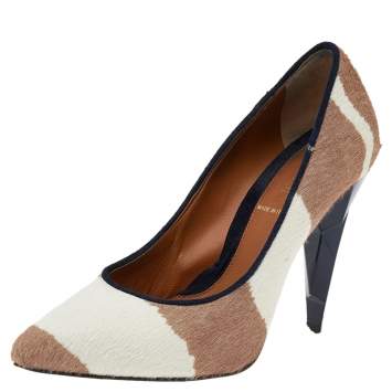 Pre Owned Fendi Beige/White Zebra Print Calf Hair Diamond Heel Pumps Size 35.5