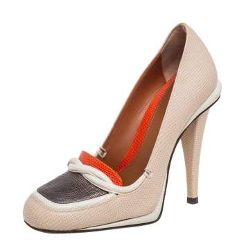 Pre Owned Fendi Multicolor Lizard Embossed Leather Square Toe Pumps Size 36