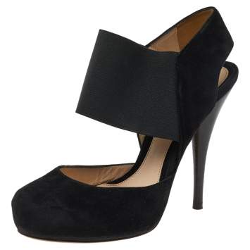 Pre Owned Fendi Black Suede And Elastic Ankle Strap Platform Sandals Size 37.5
