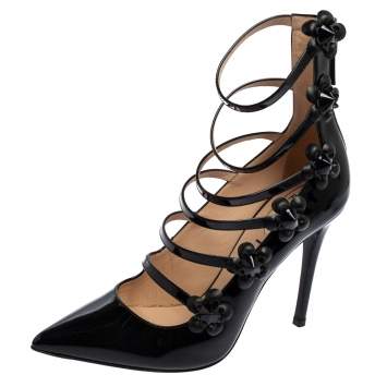 Pre Owned Fendi Black Patent Leather Flowerland Multistrap Pumps Size 38