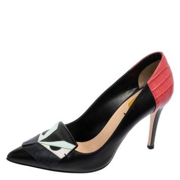 Pre Owned Fendi Multicolor Leather Monster Eyes Pointed Toe Pumps Size 37