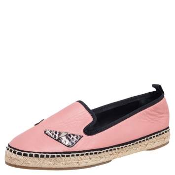 Pre Owned Fendi Pink Leather Bug Eye Espadrille Flats Size 37.5
