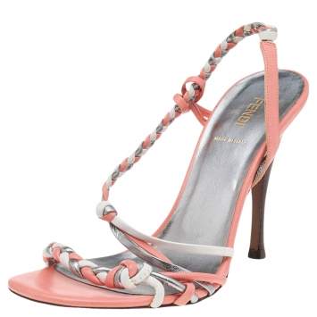 مملوكة مسبقًا Fendi Multicolor Braided Leather Slingback Sandals Size 40