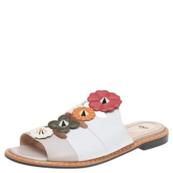 Pre Owned Fendi Multicolor Leather Flowerland Flat Mules Size 40
