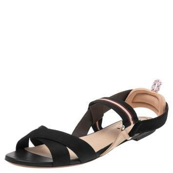Pre Owned Fendi Brown/Black Canvas Colibri Slingback Flat Sandals Size 41