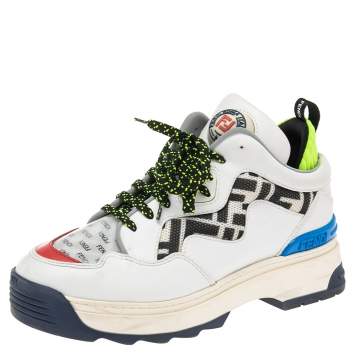 Pre Owned Fendi Multicolor Leather FF Chunky Lace Up Sneakers Size 38