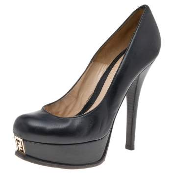 Pre Owned Fendi Black Leather Fendista Platform Pumps Size 39.5