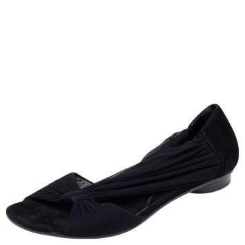 Pre Owned Fendi Black Fabric Flats Sandals Size 37.5