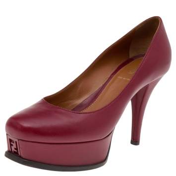 Pre Owned Fendi Red Leather Fendista Platform Pumps Size 37.5