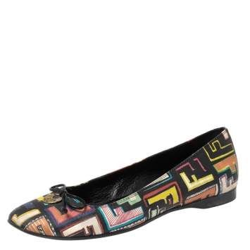 Pre Owned Fendi Multicolor Zucca Spalmati Coated Canvas Ballet Flats Size 37.5