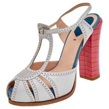 Pre Owned Fendi White Leather Ankle Strap Platform Sandals Size 40