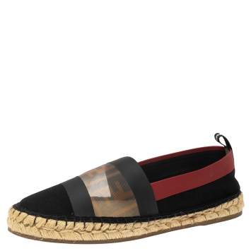 Pre Owned Fendi Multicolor Mesh And Canvas Espadrille Flats Size 40.5