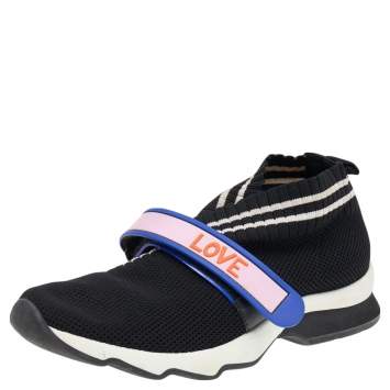 Pre Owned Fendi Black Knit Fabric Rockoko Sneakers Size 38