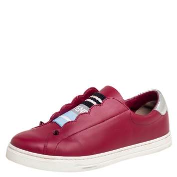 Pre Owned Fendi Burgundy Leather Rockoko Slip-On Sneakers Size 38