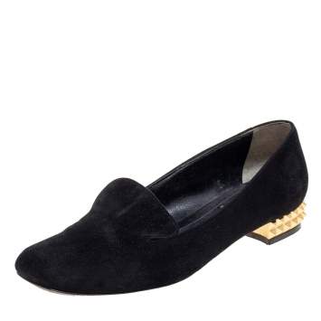 Pre Owned Fendi Black Suede Studded Heel Smoking Slippers Size 36