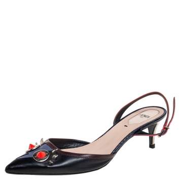 Pre Owned Fendi Multicolor Leather Studded Monster Slingback Sandals Size 38.5