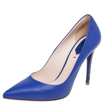 Pre Owned Fendi Royal Blue Leather Pointed Toe Pumps Size 38.5