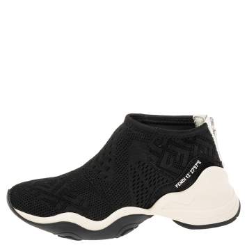 Pre Owned Fendi Black FF Logo Knit Fabric High Top Sneakers Size 38