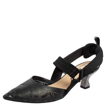 Pre Owned Fendi Black Canvas And Leather Singback Colibri Sandals Size 39