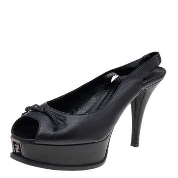Pre Owned Fendi Black Leather Fendista Platform Slingback Sandals Size 39
