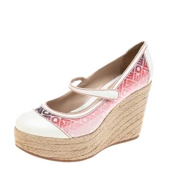 Pre Owned Fendi Multicolor Leather And Canvas Wedge Pumps Size 39