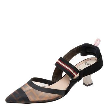 Pre Owned Fendi Multicolor Canvas And Mesh Singback Colibri Sandals Size 38